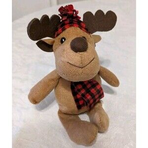 GREENBRIAR REINDEER MOOSE PLUSH BROWN RED PLAID HAT SCARF STUFFED ANIMAL 9" TOY